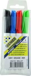 FINE WHITEBOARD MARKER WALLET BULLET TIP 4 COLOUR