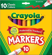 CRAYOLA MARKERS BROAD LINE BOX 10 CLASSIC COLOURS