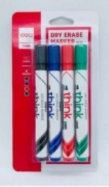 WHITEBOARD MARKER 2MM WALLET 4 PACK (4 COLOURS)