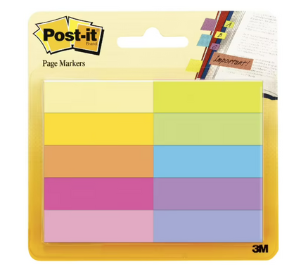 POST IT NOTES PAGE MARKERS 12MM x 44MM VARIOUS COLOURS (PACK OF 10)