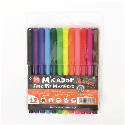 MICADOR FINE TIP COLOURED MARKERS BASICS 12 WITH MSHIELD